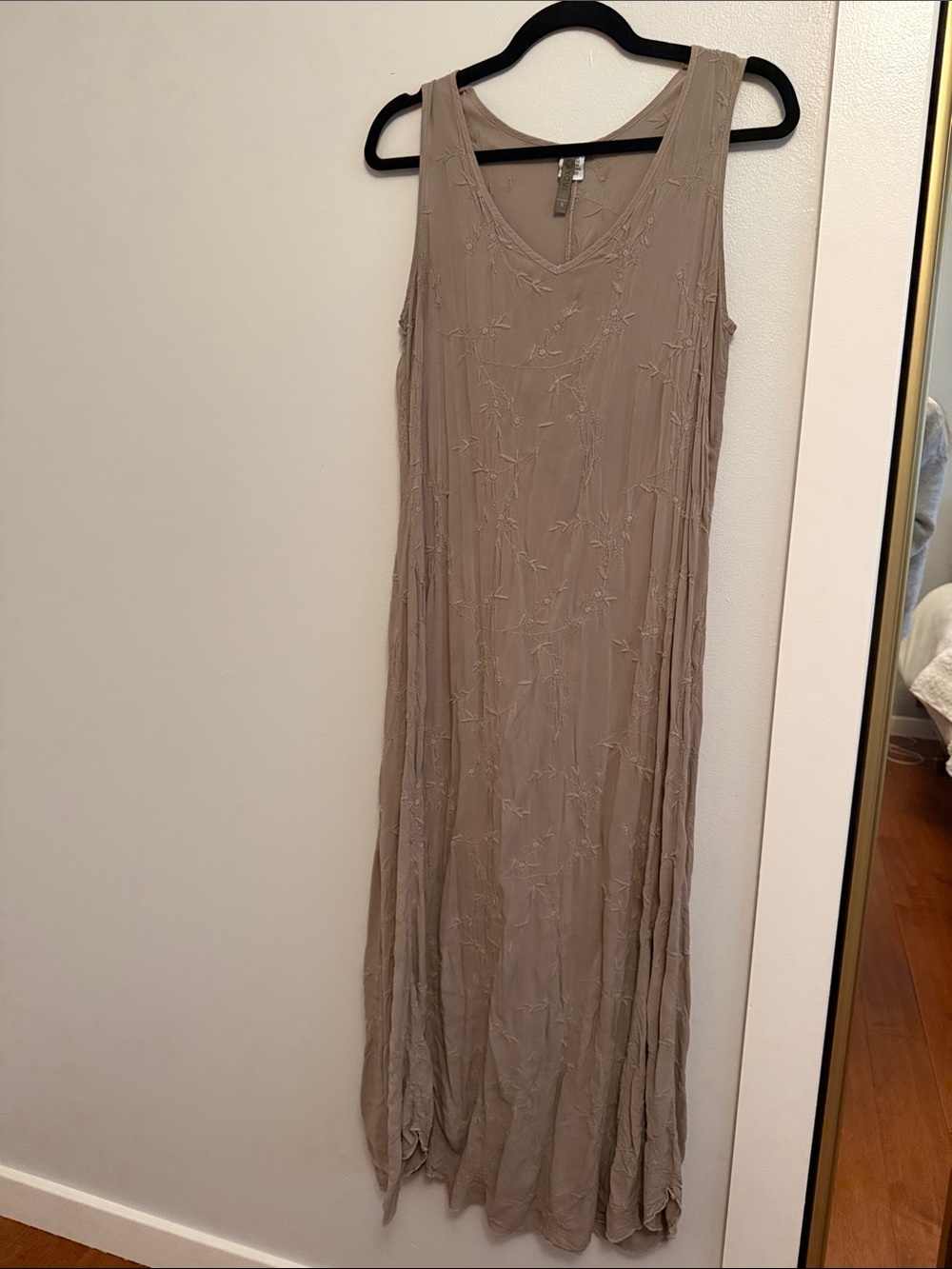 XCVI Sleeveless Embroidered Maxi Dress in Taupe